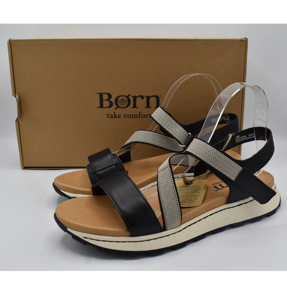 Born Mady Sandal Women 10 Black NEW Leather Platform Strappy Comfort Shoes